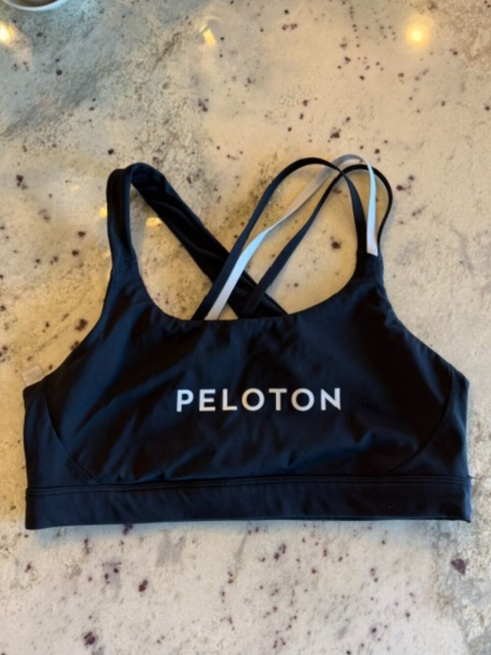 Peloton x Athleta Womens Sports Bra Strappy Cross Back Black White EUC L 1037